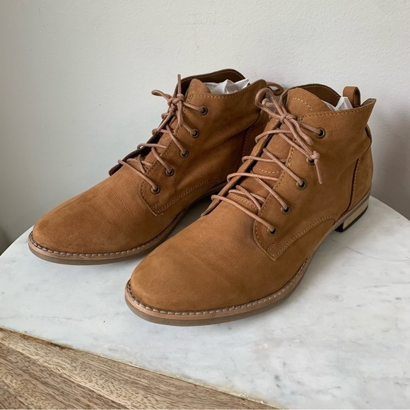 DIBA TRUE Leather booties chestnut Suede lace up chunky ankle boot 10 - Picture 4 of 16